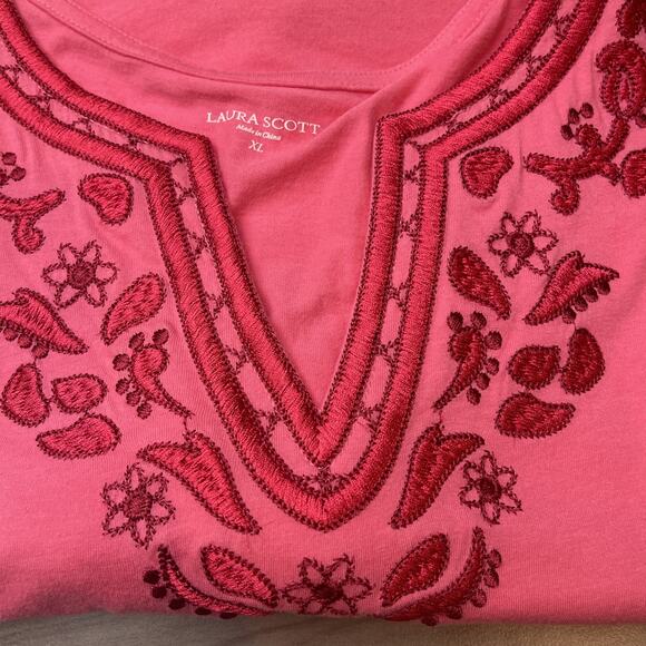 3 for $25-Laura Scott - Orange-Embroidery -V-neck 3/4 Sleeves Knit Top - Size XL - Picture 8 of 8